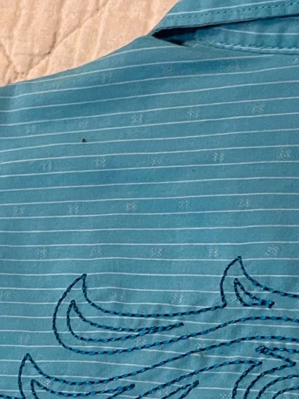 Men's XXL Wrangler Aqua/White Pinstripe Pearl Snap Long Sleeve Shirt - Picture 14 of 15